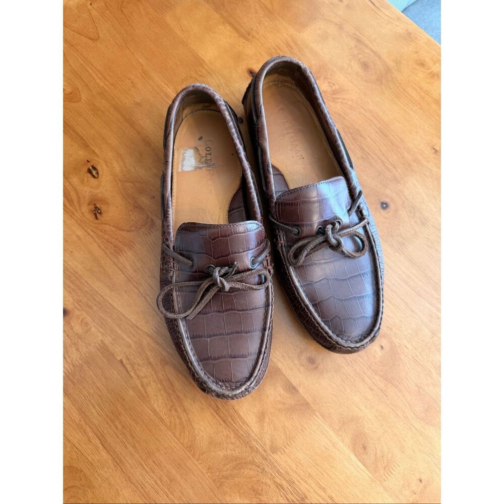 COLE HAAN GUNNISON CROC EMBOSSED LEATHER DRIVING MOCCASINS ( MENS 9.5 W )